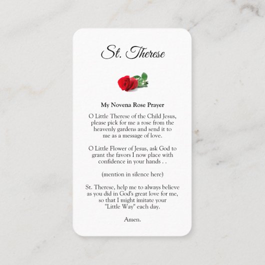 祈りの言葉カード | セントテリーズノヴェナ祈りの言葉 名刺 (裏面)
