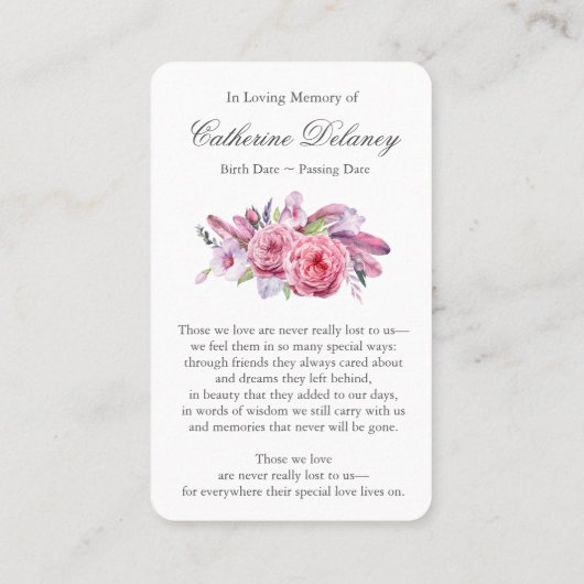祈りの言葉カード |デリケートなバラ 名刺 (裏面)