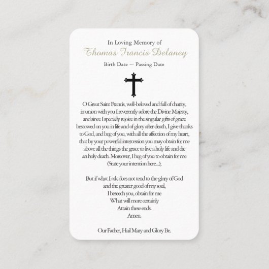 祈りの言葉カード | ミラクルスセントフランシスザビエル 名刺 (裏面)