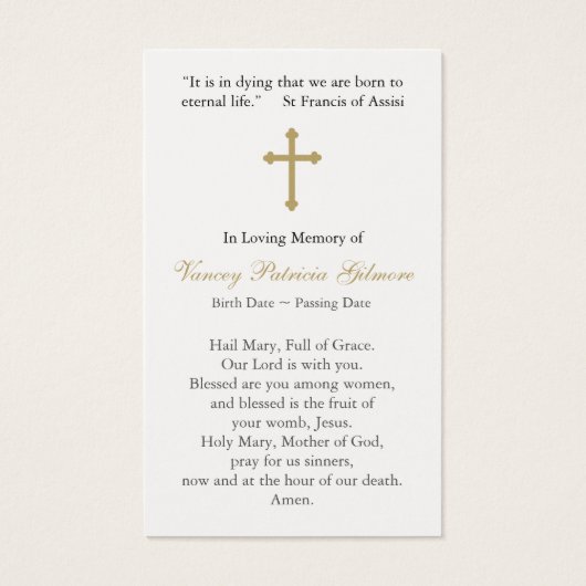 祈りの言葉カード |交差を持つ前提メアリー (裏面)