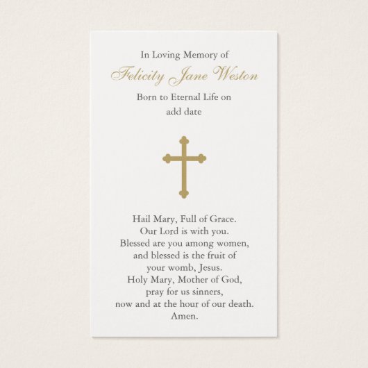 祈りの言葉カード |美しいヴァージンメアリー (裏面)