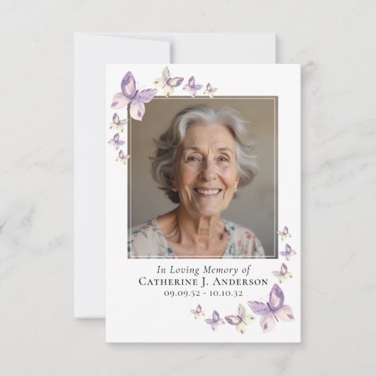 祈りの言葉カード |薄紫蝶の写真 ノートカード (正面)