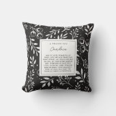 祈りの言葉キープサケギフト聖なる書物、 経典ブラックフローラ クッション (正面)