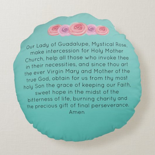 祈りの言葉グアダルペのカトリック教徒の私達の女性 ラウンドクッション (裏面)