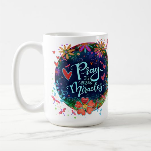 祈りの言葉ゼムラクルズブルーかわいらしフローライレリン コーヒーマグカップ (左)