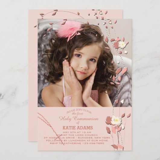 祈りの言葉ビーズ宗教写真招待状 招待状 (正面/裏面)