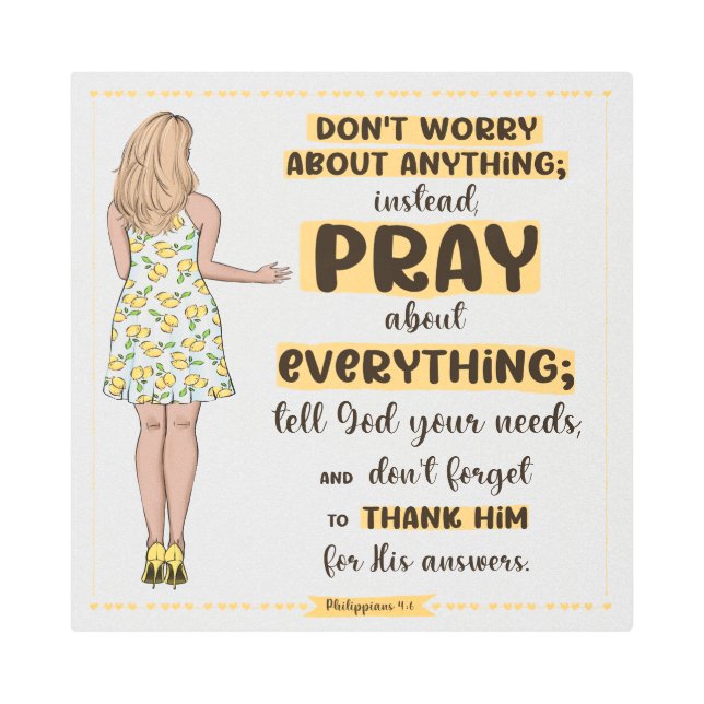 祈りの言葉ピリピ4:6 メタルプリント (正面)