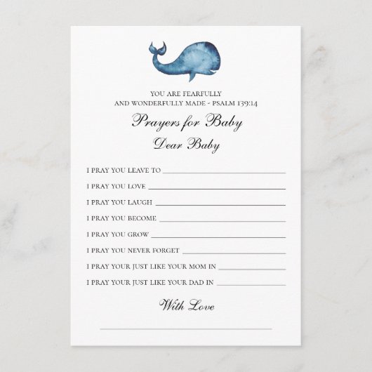 祈りの言葉ベビー。青いクジラが願う。動物。祈 エンクロージャーカード (正面)