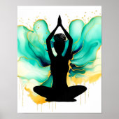 祈りの言葉ポーズヨガウィメングリーン金ゴールド編みヘアパン ポスター (正面)