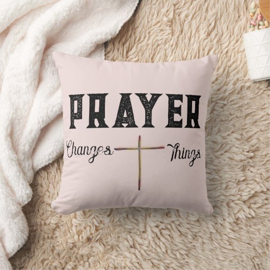 祈りの言葉変更アイテム赤面ピンクとクロス クッション (ブランケット)