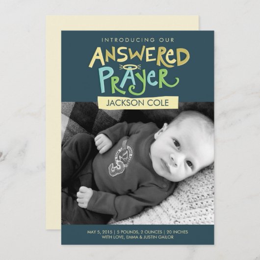 祈りの言葉少年の誕生の発表 案内状 (正面/裏面)