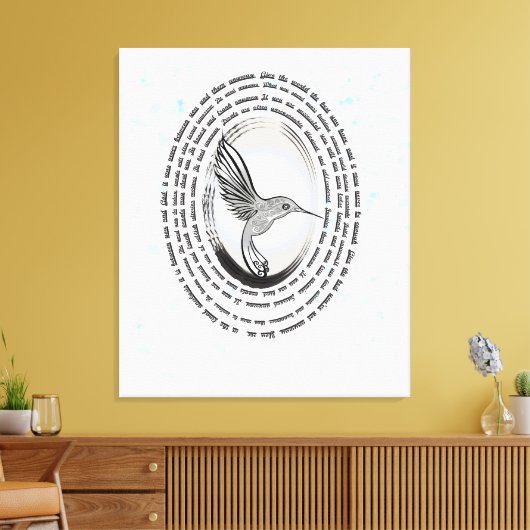 祈りの言葉感動的ハミングバードインク水色 キャンバスプリント (インサイチュ (リビング))