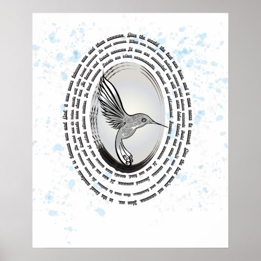 祈りの言葉感動的ハミングバードインク水色 ポスター (正面)