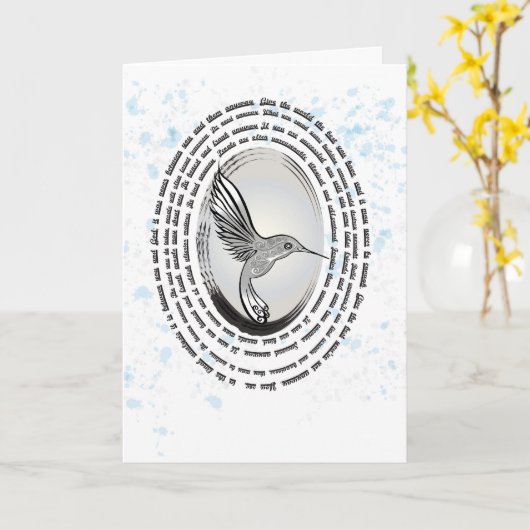 祈りの言葉感動的ハミングバードスケッチ カード (黄色い花)