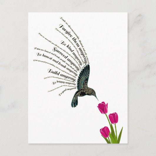 祈りの言葉感動的ハミングバードチューリップ ポストカード (正面)