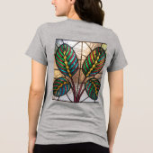 祈りの言葉植物ステンドグラス灰色 トライブレンドＴシャツ (裏面)