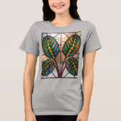 祈りの言葉植物ステンドグラス灰色 トライブレンドＴシャツ (正面)