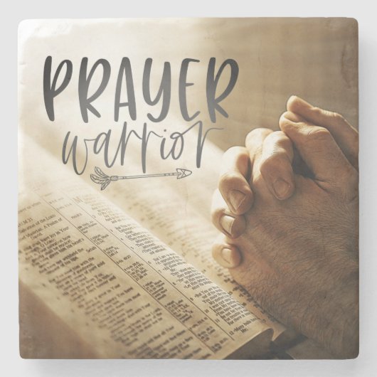 祈りの言葉祈戦士の手を開いた聖書 ストーンコースター (正面)