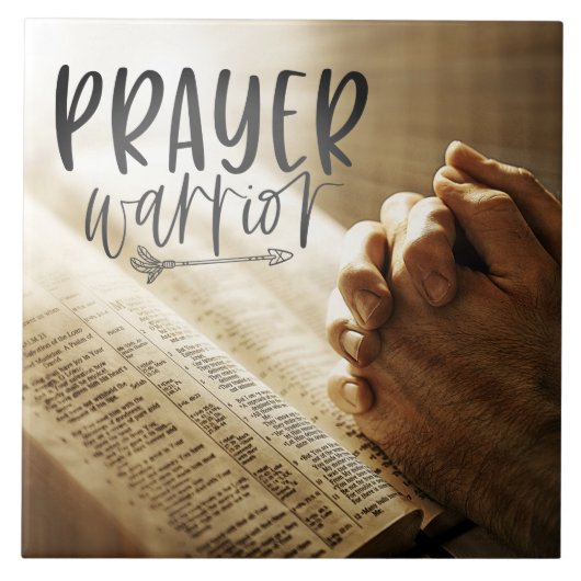 祈りの言葉祈戦士の手を開いた聖書 タイル (正面)