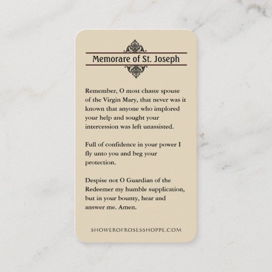 祈りの言葉聖ヨセフとイエスの聖札 プレイスカード (裏面)