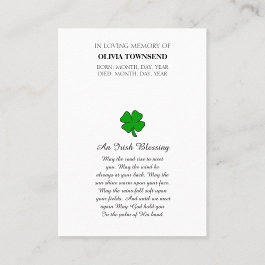 祈りの言葉賛美メモリアルカード 名刺 (裏面)