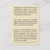 祈りの言葉軍隊賛美ヴァージンメアリーホリーカード 名刺 (裏面)