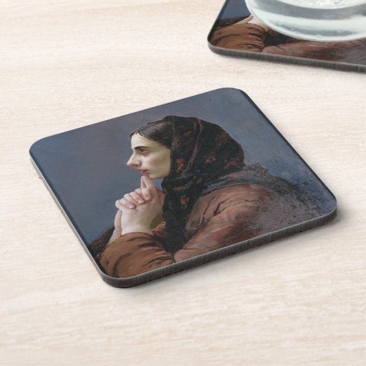祈りの言葉1879年の若い女性(キャンバスの油) コースター (左側)