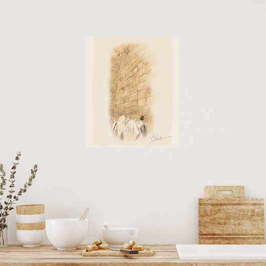 "祈りの言葉"コテルオールドシティエルサレムIsrael 絵を描 Art ポスター (キッチン)