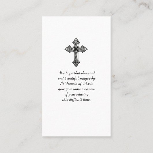 祈りの言葉:Assisi Companity CardのSt. Francis氏 名刺 (裏面)