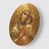 祈りの金の聖母マリアのイコン ラージ壁時計 (傾斜)
