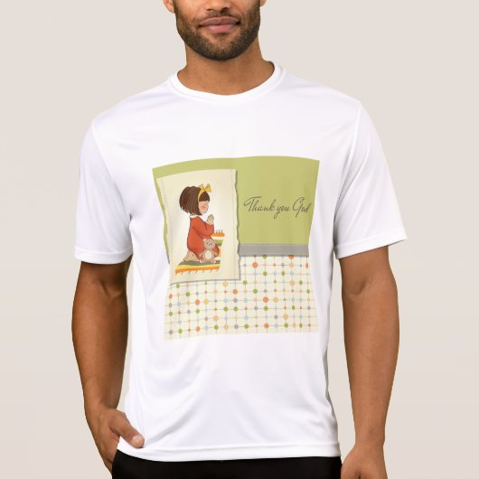 祈る可愛い女の子 神様ありがとう Tシャツ (正面)