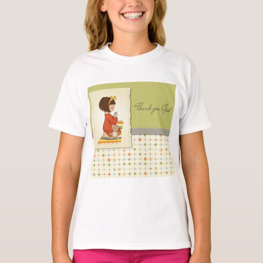 祈る女の子 ありがとう 神様 Tシャツ (正面)