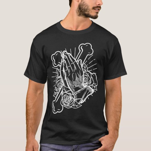 祈バラと十字架の手 Tシャツ (正面)