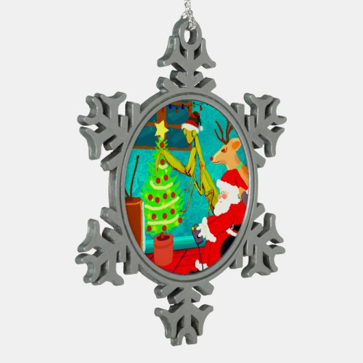 祈風変わりのマンティスとサン遊タゲーム スノーフレークピューターオーナメント (左)