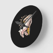 '祈 Piza Hands - This Food You Rand The Rad ラウンド壁時計 (傾斜)