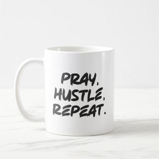 祈Hustle, Repeat – 信仰、成功やる気を起こさせる コーヒーマグカップ (左)