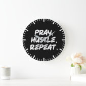 祈Hustle, Repeat – 信仰、成功やる気を起こさせる ラージ壁時計 (ホーム)