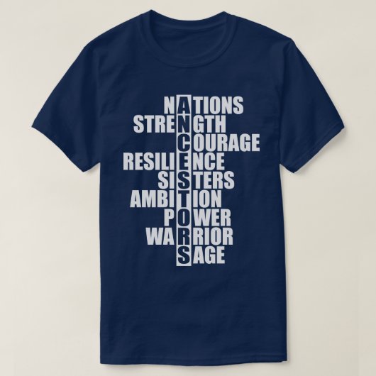 祖先の国の強い勇気レジリエンスのサイト Tシャツ (デザイン正面)