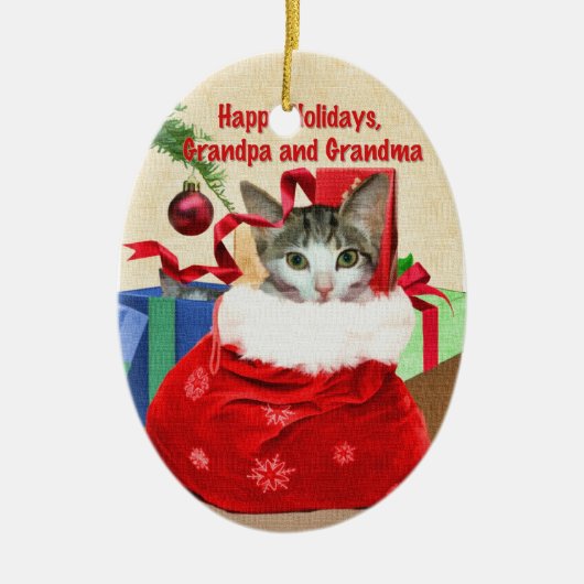 祖母および祖父のクリスマスのオーナメント セラミックオーナメント (正面)