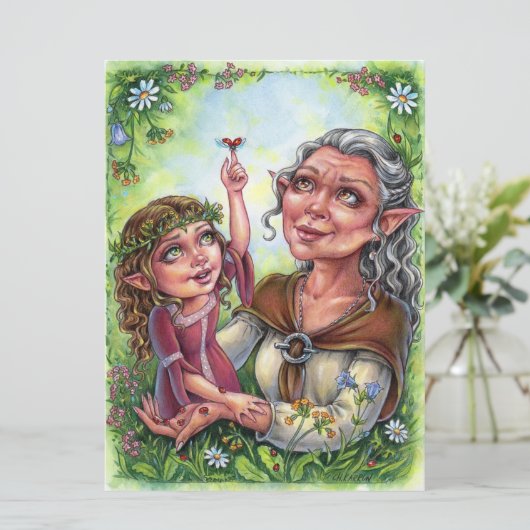 祖母と孫娘アートカード小妖精や小人 (スタンド正面)