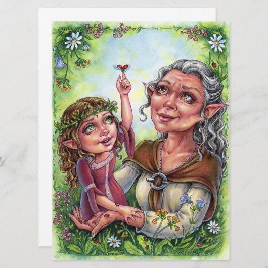 祖母と孫娘アートカード小妖精や小人