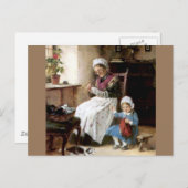 祖母と孫娘裁縫 ポストカード (正面/裏面)