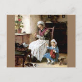 祖母と孫娘裁縫 ポストカード (正面)