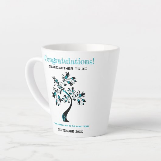 祖母になる青いフローラファミリーツリー カフェラテマグ (左アングル)