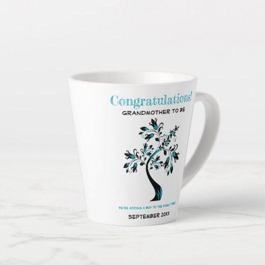 祖母になる青いフローラファミリーツリー カフェラテマグ (右アングル)