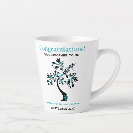 祖母になる青いフローラファミリーツリー カフェラテマグ (右)