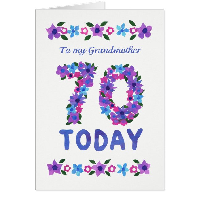 祖母のためのかわいらしい花柄の第70誕生日、 (正面)