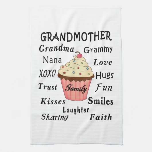 祖母のための祖母のカップケーキ キッチンタオル (縦)