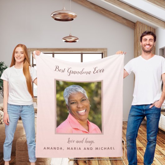 祖母のピンクの写真 フリースブランケット