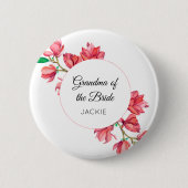 祖母のピンクの白の水彩花 缶バッジ (正面)